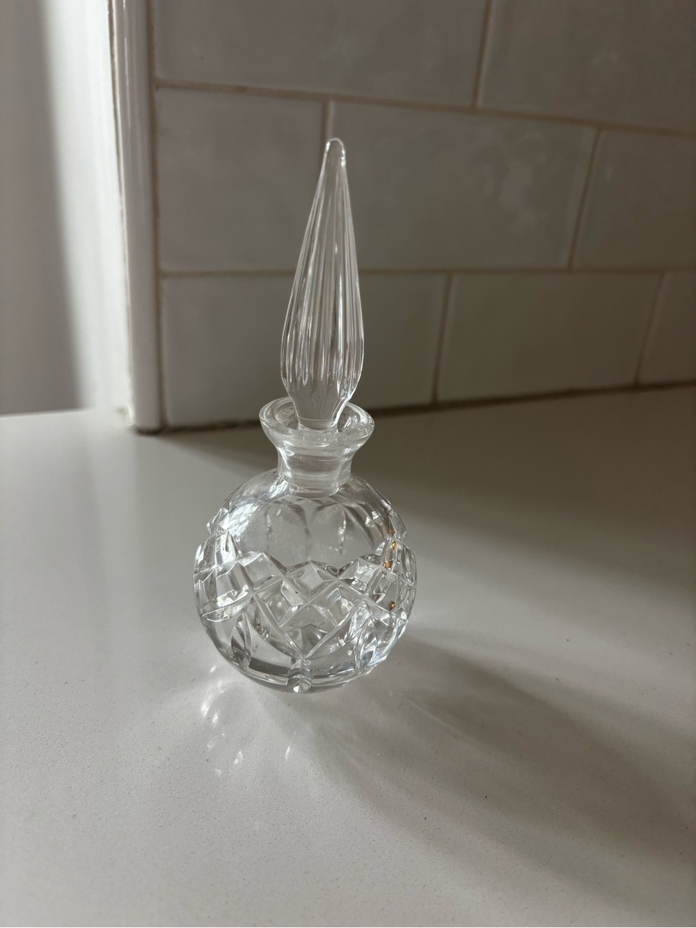 Cut Crystal Perfume Bottle - Clear Glass